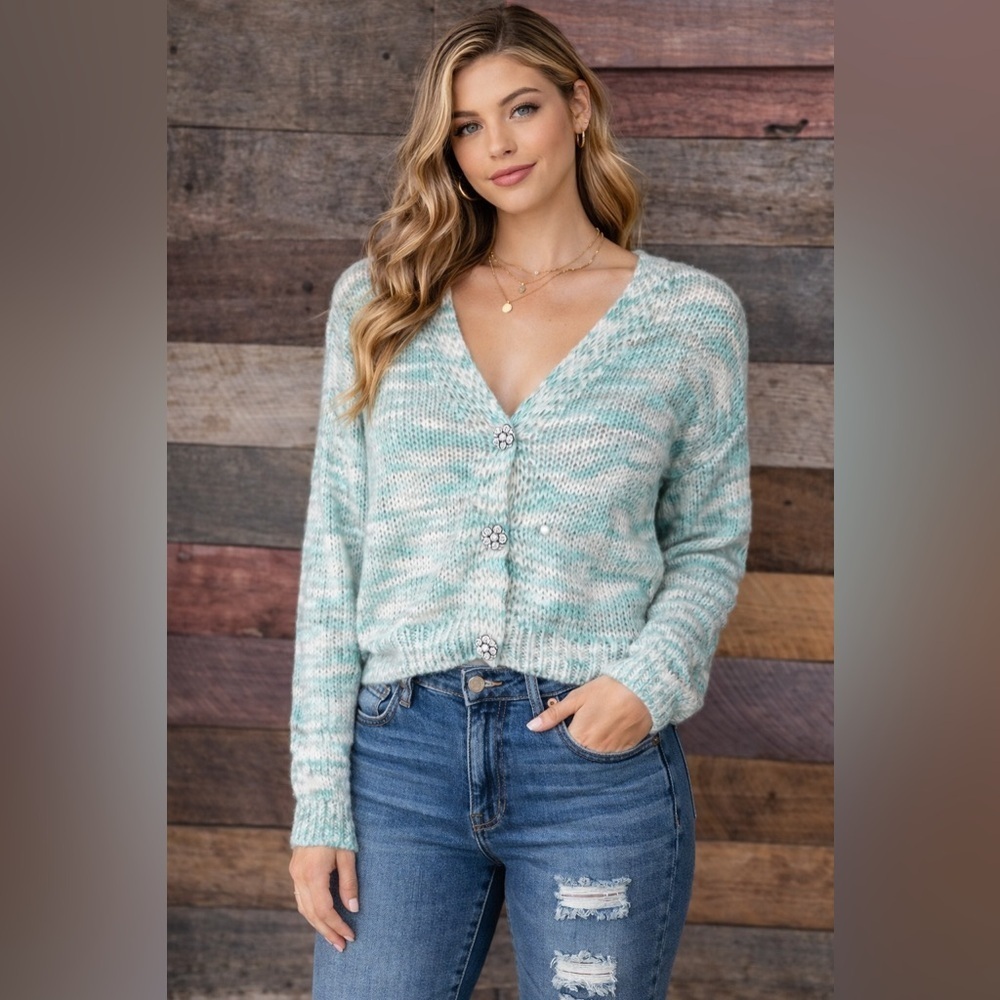 NWT-Wild Fable Chunky Knit Mint Cropped Cardigan Sweater- Size S